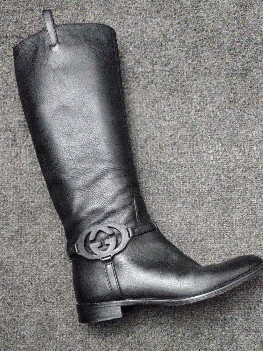 Gucci Black Leather Interlocking G Logo Riding Boots